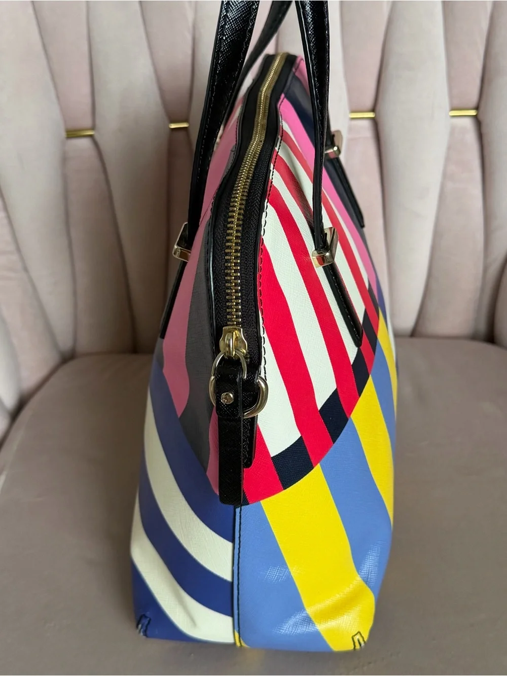 Kate Spade Cedar Street Harmony Multi Stripe Satchel PXRU6196 Leather ♠️